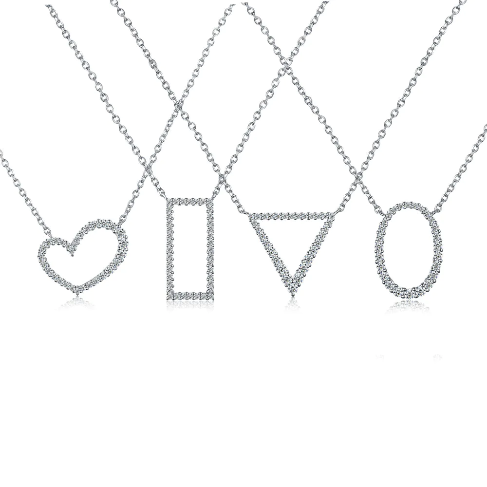925 Sterling Silver Jewelry Vendors Geometric Shape Zircon Round Heart Square Pendant Necklace