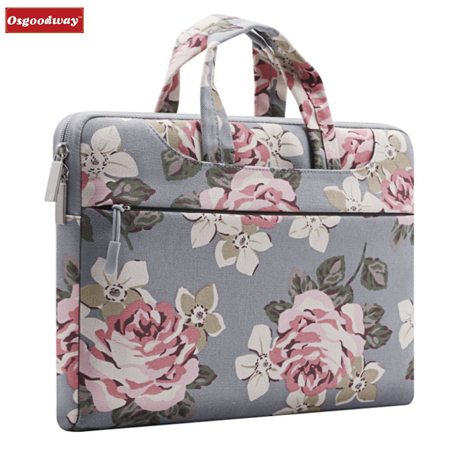 Osgoodway High Quality Fashion Waterproof Slim Canvas Fabric Rose Pattern Luxury Floral Laptop Case Bag for Ladies