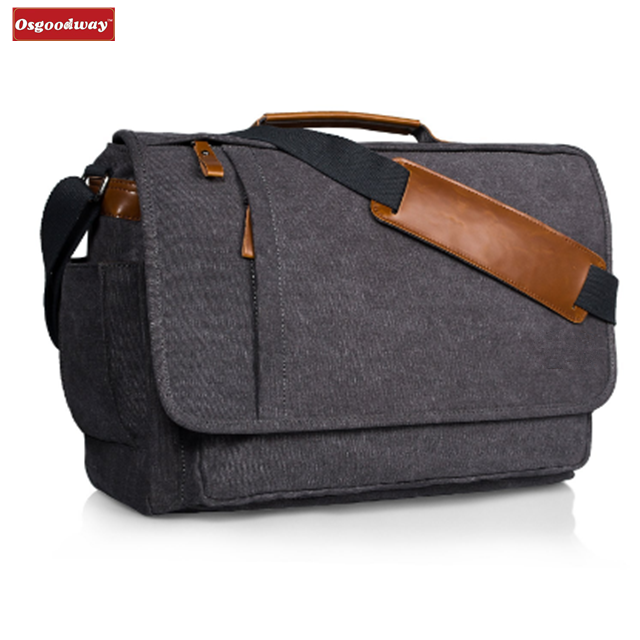 Osgoodway High Quality Wholesale 17 inch Men Business Work Briefcase Canvas Laptop Shoulder Bag for Work Travel