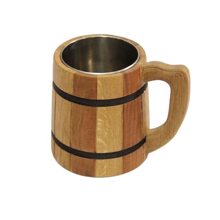 Morden Art Handmade Wood Stainless Steel Beer Cup for Gift,Vintage Style Wooden Cup