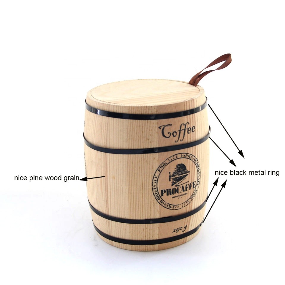 Hot sale customized shape color logo wooden coffee barrel with lid