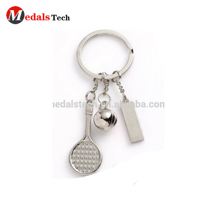 Promotional custom design alloy custom tennis racket type metal keychain