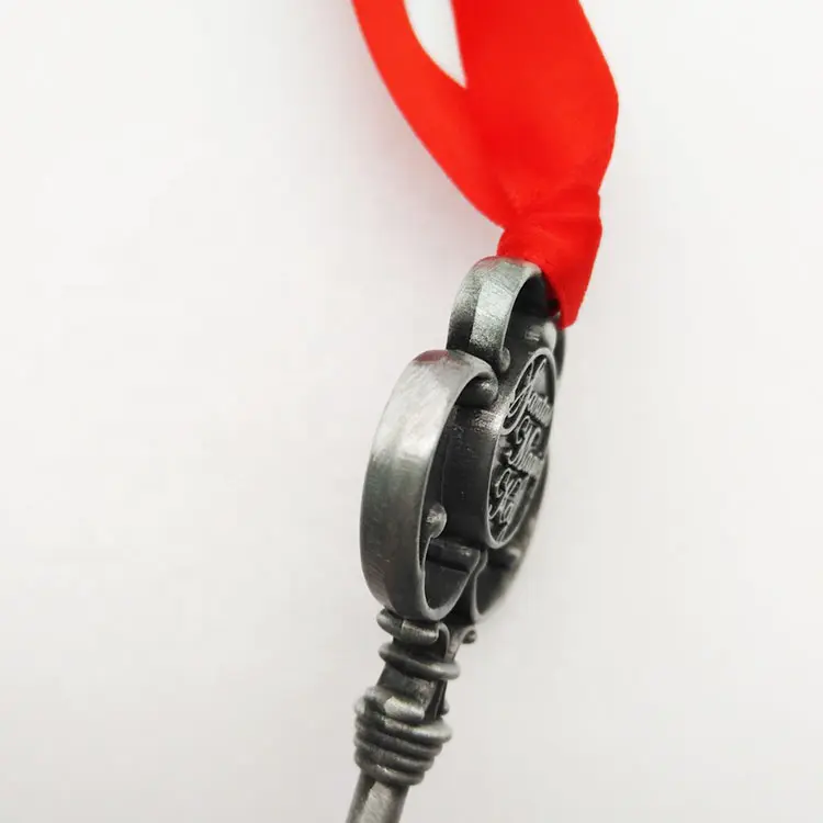Christmas Monogram Antique Silver Santa's Magic Key with Red Ribbon