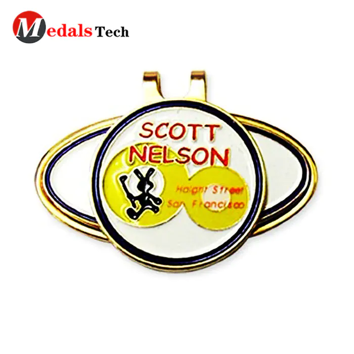 Promotional cartoon cutegold magnetic golf cap clip and ball marker set