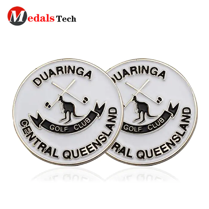 Round shape cheap custom metal golf ball marker with enamel filled