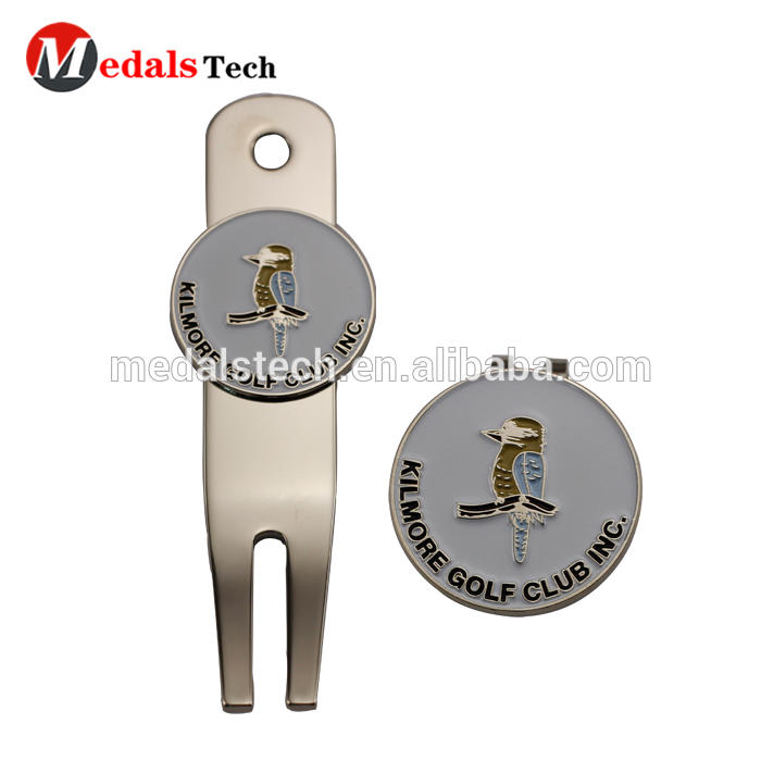 Promotion silver plated enamel metal golf cap clip with ball marker