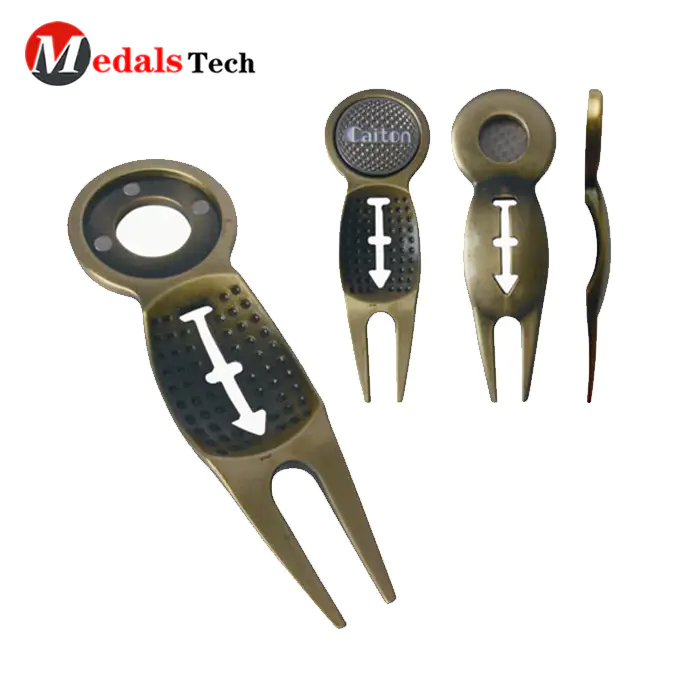 Professional custom divot repair tool antique plated metal golf divot tool