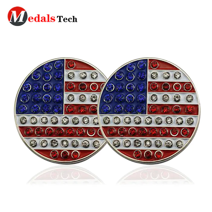 Wholesale custom good quality round embossed metal magnetic hat clip golf ball marker