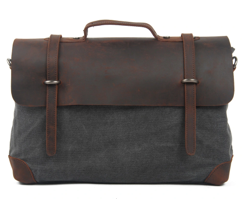 China FactoryCowhide Leather Waxed Canvas MenHandbag Travel Shoulder Bag