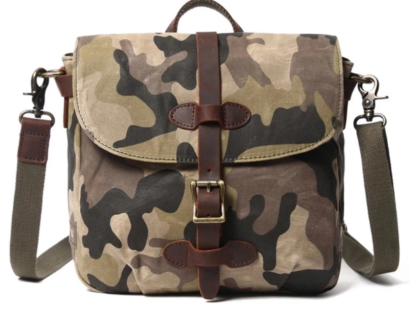 Unique Custom Camouflage Leather Waterproof Shoulder Bag Canvas Men Shoulder Laptop Messenger Bag