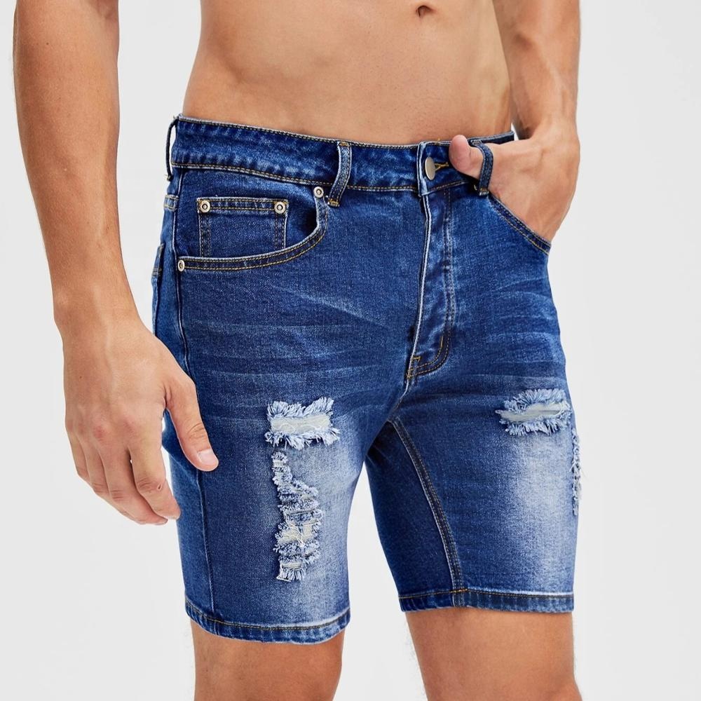 new arrival straight casual low waist washed blue men short jeans