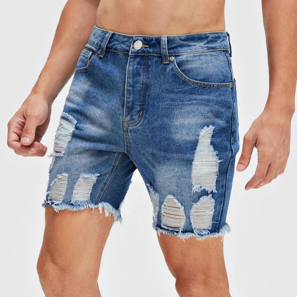New Streetwear Fashion Slim Denim Men Casual Pants Blue Denim Short for Men
