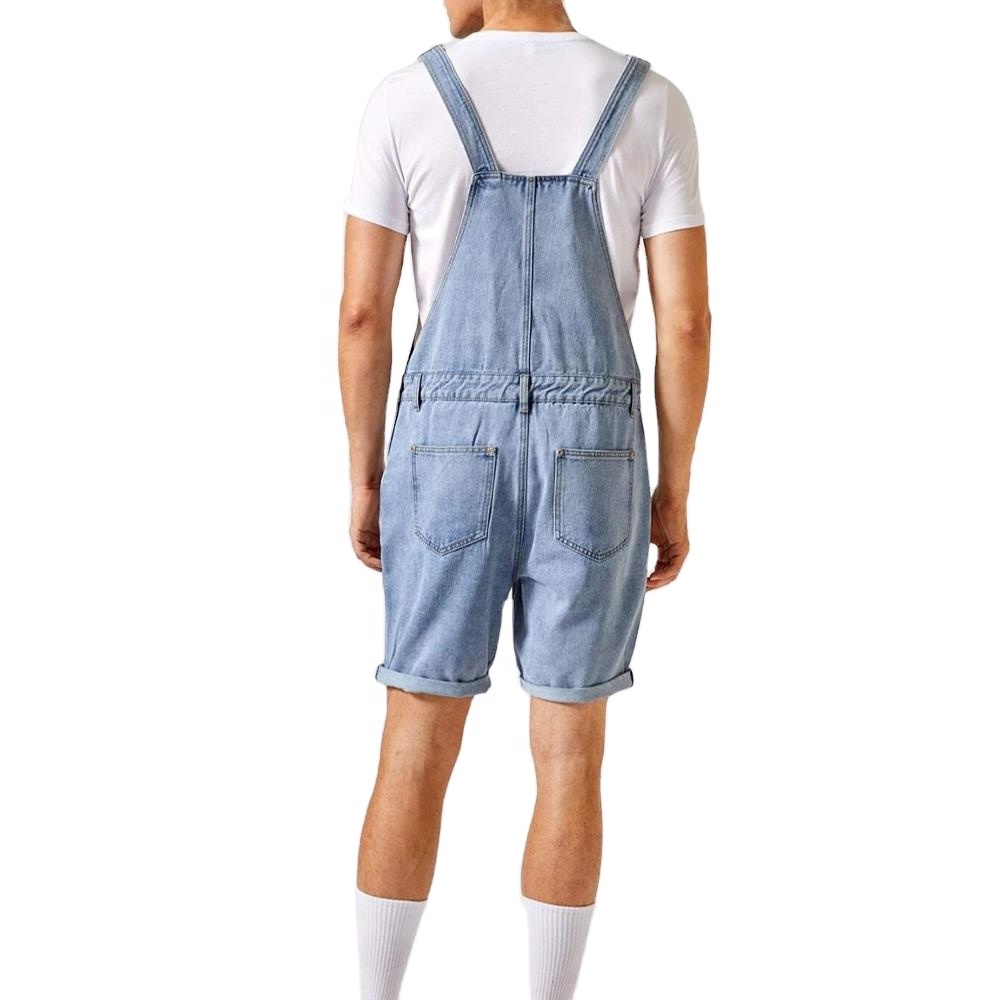 popular light blue men overall men shorts front pocket overalls for men jeans
