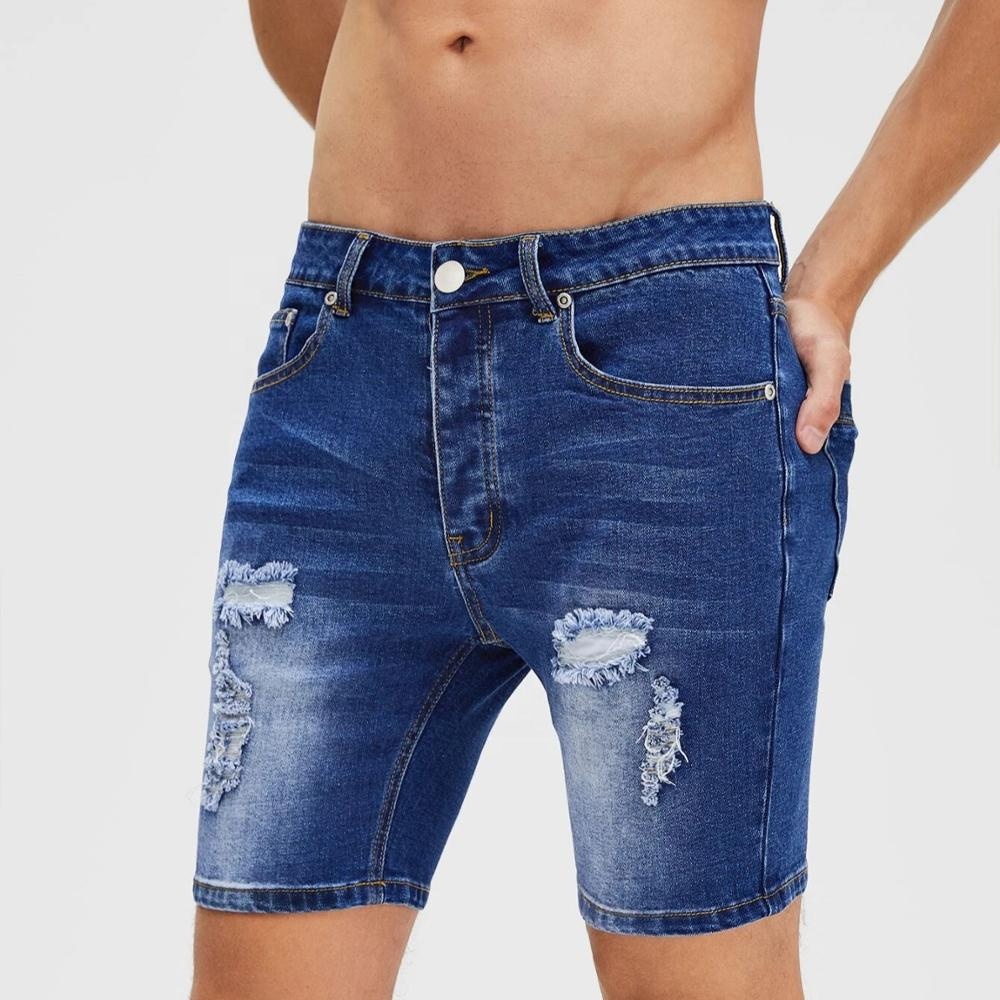 OEM design men jean pants ripped denim blue jeans short