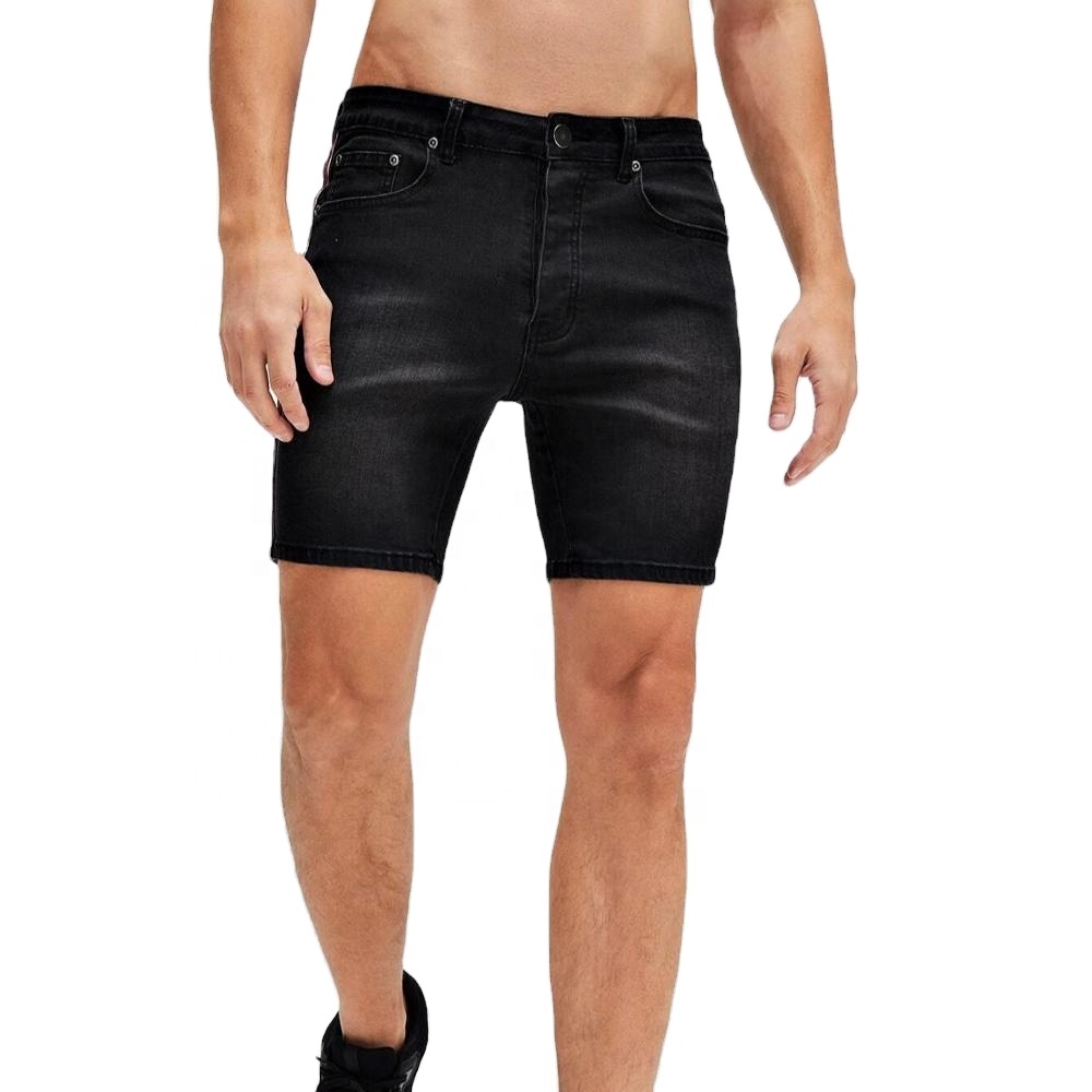 Wholesale Fashion Blakd Casual Jeans Side Stripe Denim Short For Men