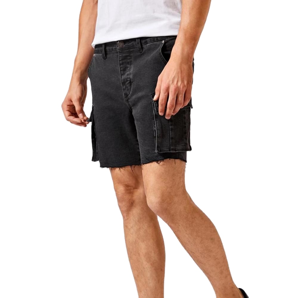 whole sale men jeans short side pockets low waist biker black denim shorts men