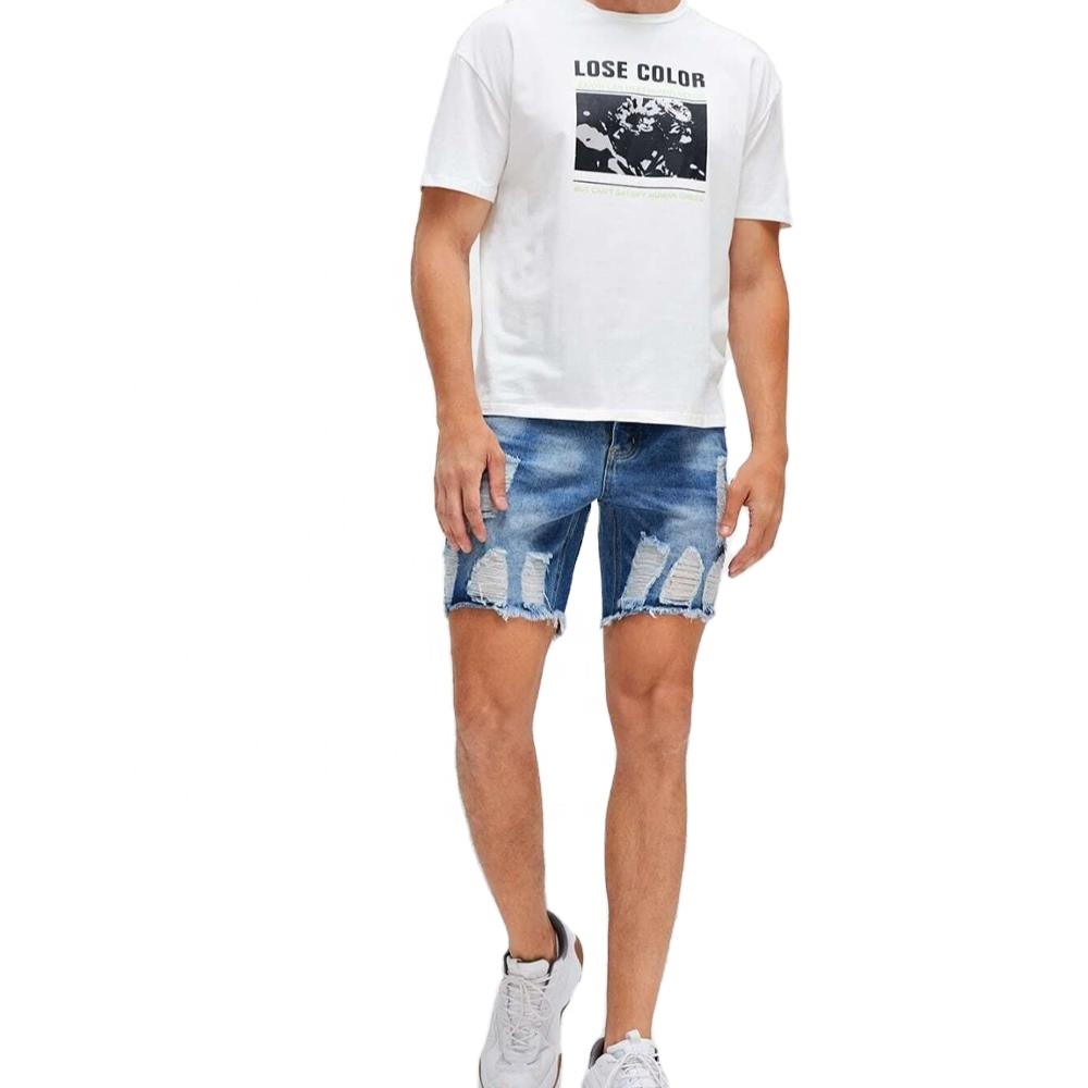 2020 hot summer denim shorts tassel ripped denim blue shorts for men
