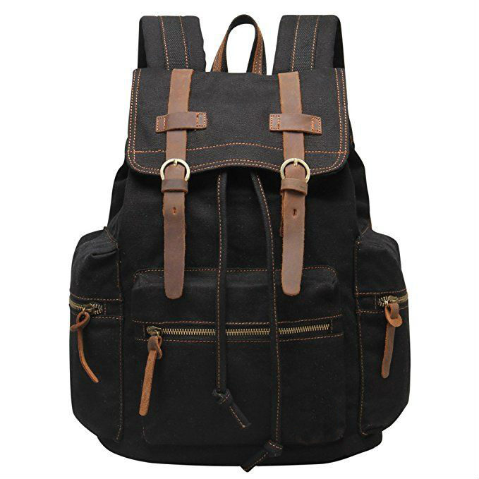 Vintage Canvas PU Leather High School Bag Backpack for Travel Bag Rucksack