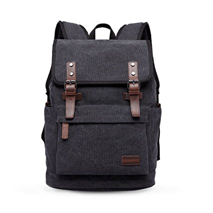 Multifunction Large Leather School Bag Outdoor Rucksack Canvas Laptop Backpack