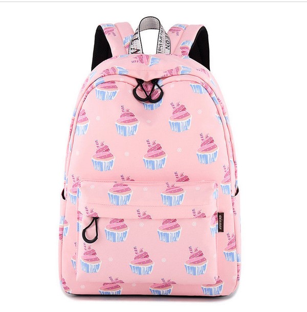 Cute Women Backpack Pink Cake Pattern Printing School Bag Girls Travel Backpack