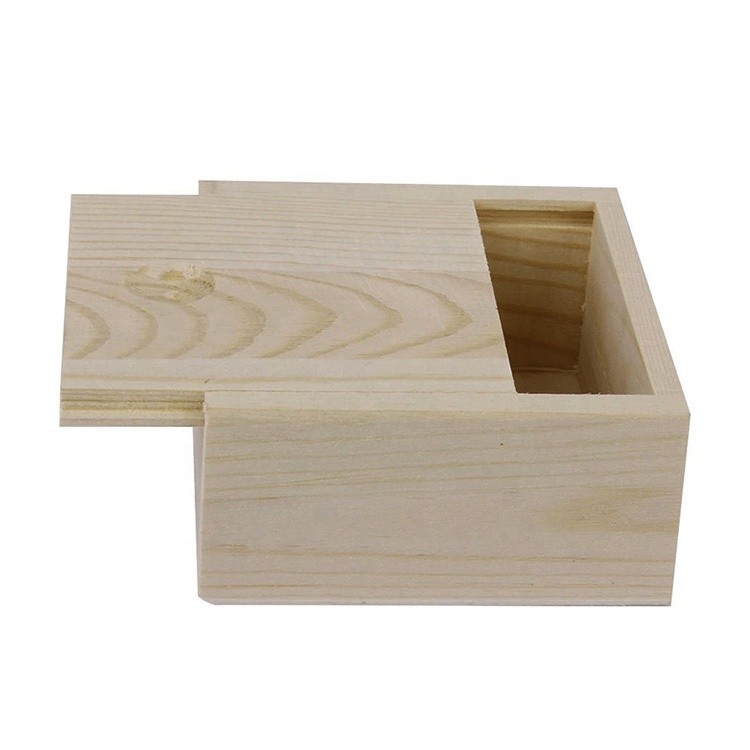 Vitalucks hot sale pine wood color customized unfinished small plain wooden box with slid lid for sale