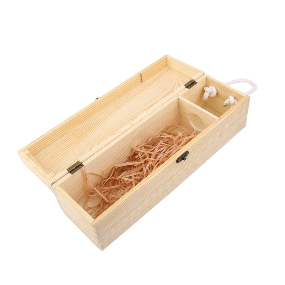 Vitalucks wholesale customized single bottle unfinished pine wooden box wine packaging case