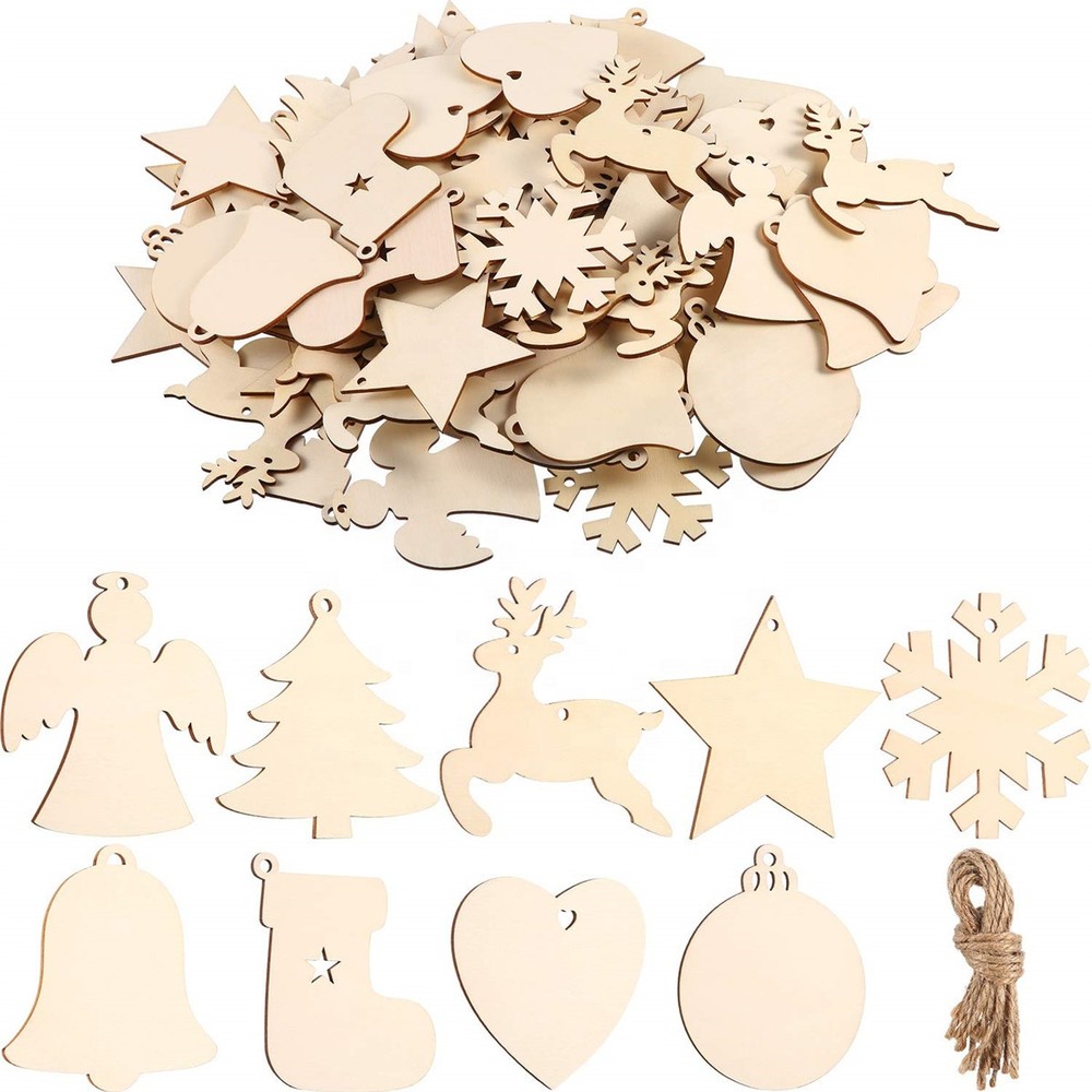 wholesale custom christmas tree ornaments diy unfinished wooden card decoration