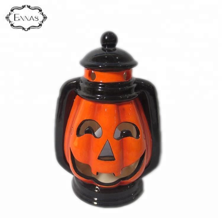 Halloween Black Ceramic Pumpkins Decorative Light Candle Lantern