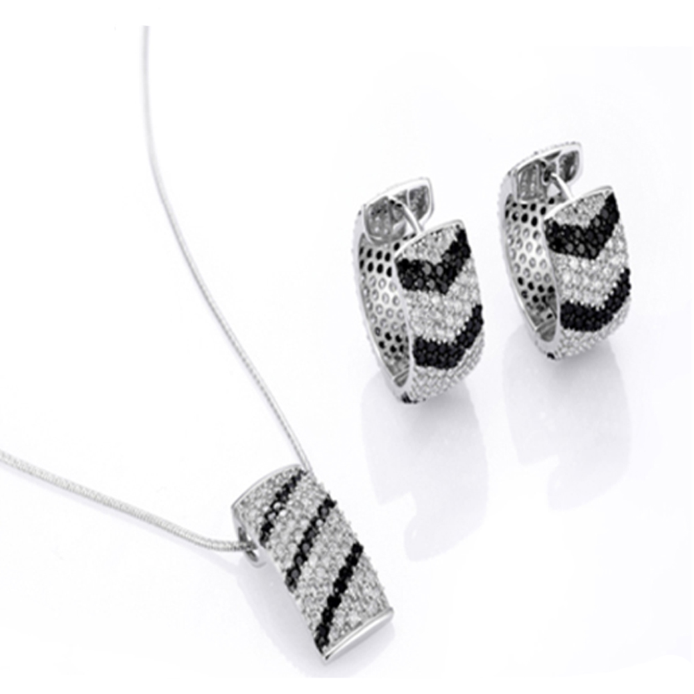 Black and clear cz pave setting 925 silver jewellery set