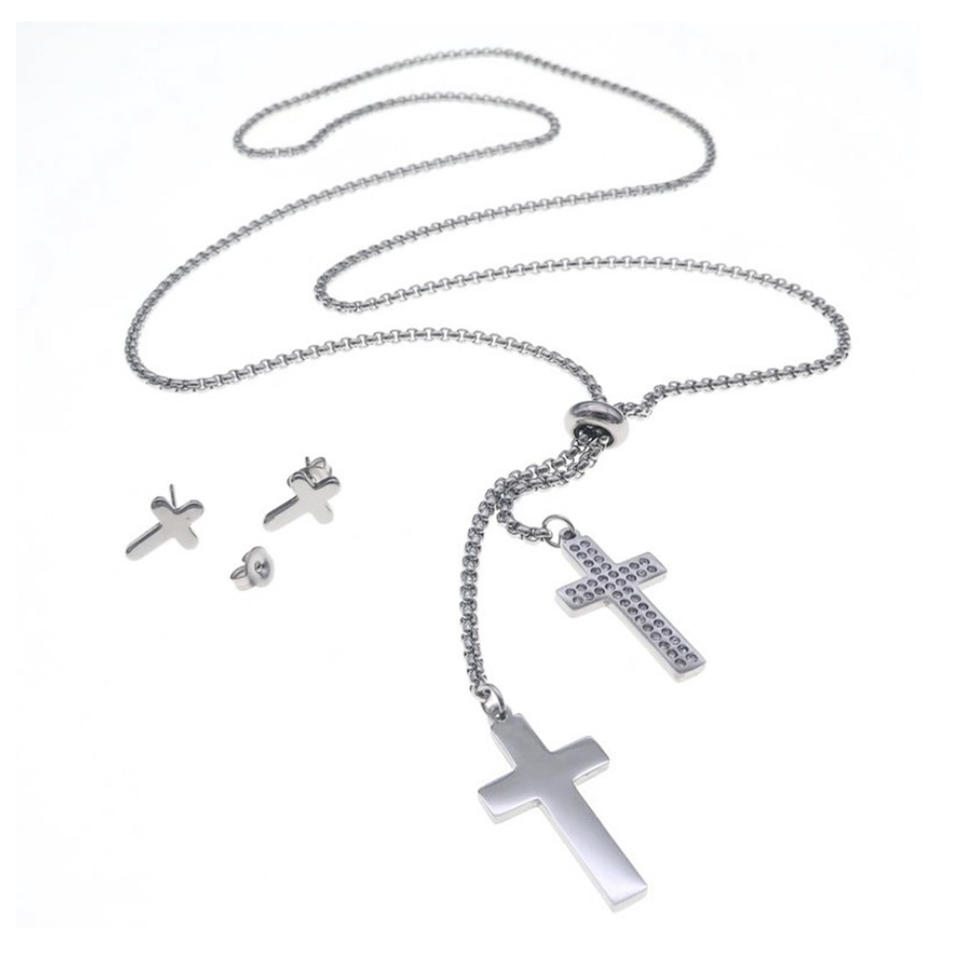 Beads chain design special cross stainless steel jewelry set
