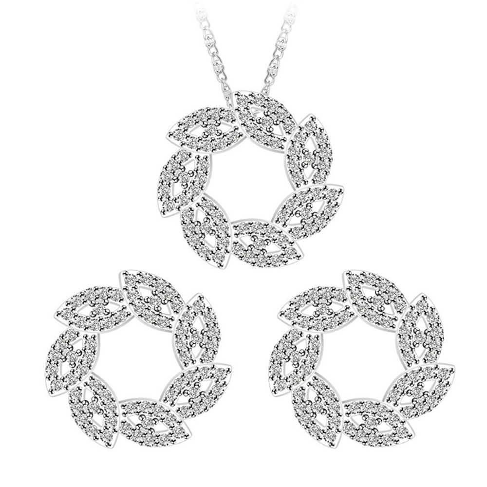 Christmas gifts silver leaf circle large gemstone jewelry set