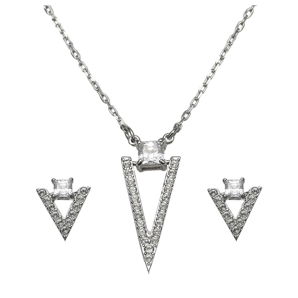 Triangle Shape Cubic Zirconia Silver Designer White Gold Set