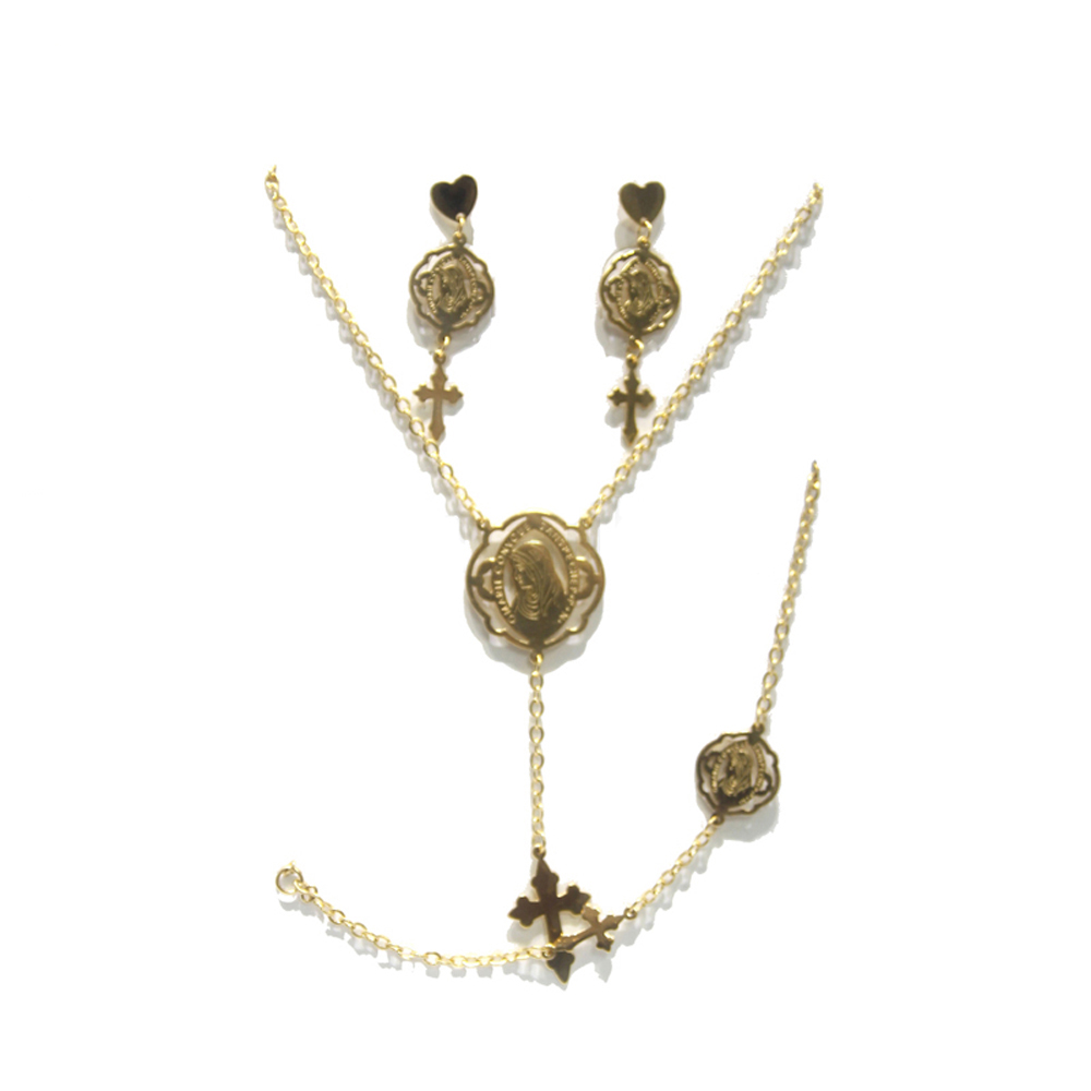 Gold plated crucifix decor brass big fashion jewelry set