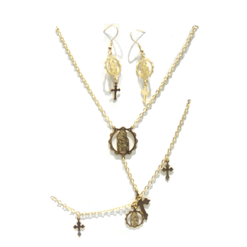 Trendy cross christian brass stylish 18k gold jewelry set