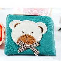 Lake blue Kids Cute PU Leather Wallets for girls Cartoon Bear coin cash money card Purses Purse with zipper for child gift 2020