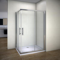 Frameless rectangular sliding shower door enclosure with tempered glass