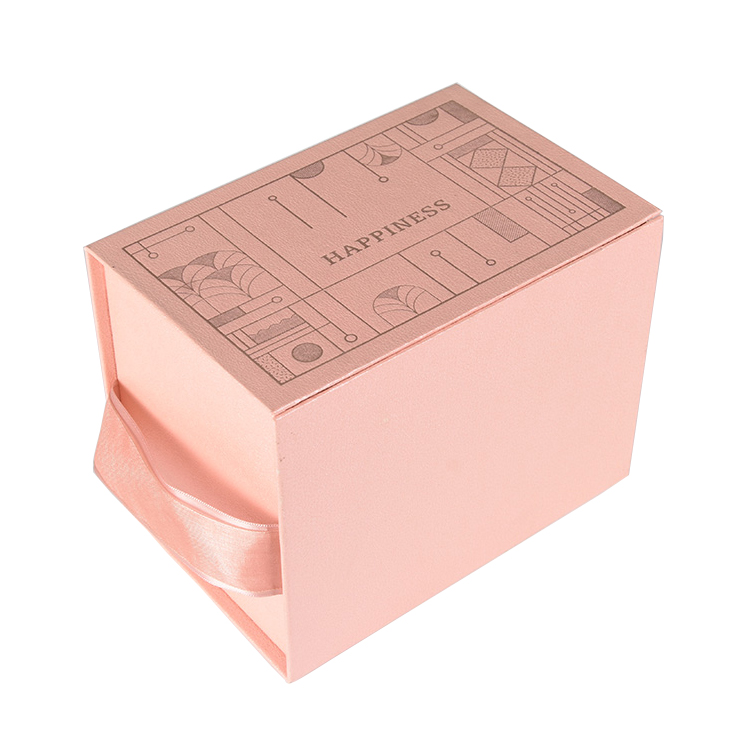 Custom Size Folding Paperboard Pink Gift Paper Box with Ribbon Decoration