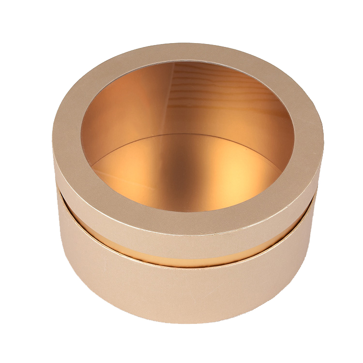 Rose Gold Cylinder Packaging Cardboard Round Gift Round Box with Clear Plastic Window Lid