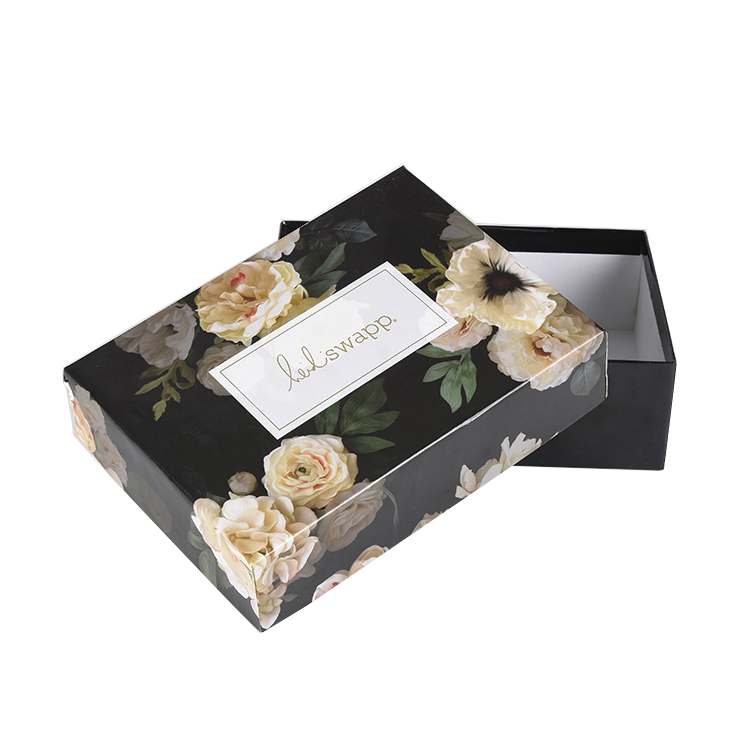Printed Custom Luxury Design Packaging Hard Paper Black Gift Box with Lid