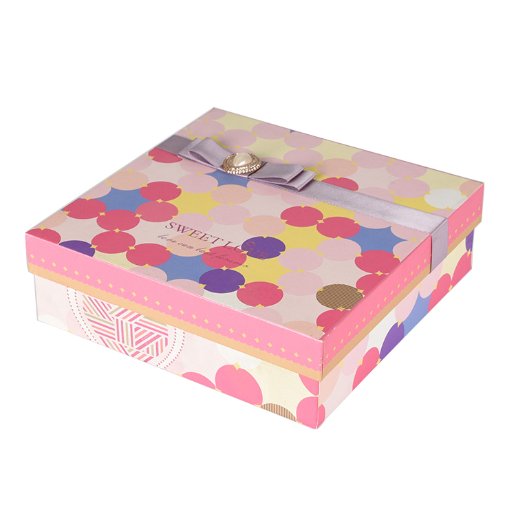 New Products Recyclable Pink Ribbon Gift Packaging Paper Box with Lid