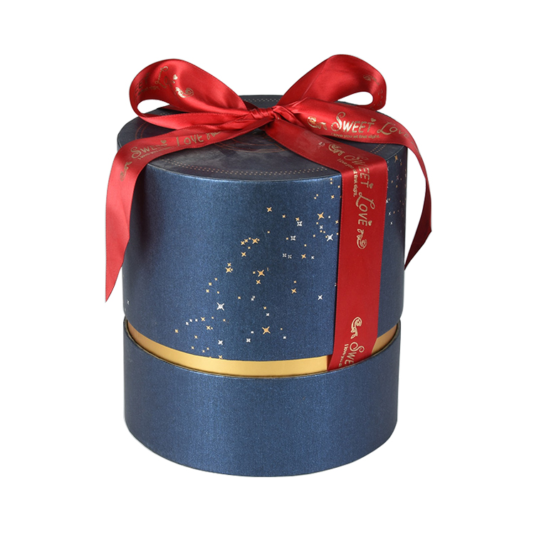 Custom Round Paper Tube Packaging Gold Foil Blue Tube Gift Box