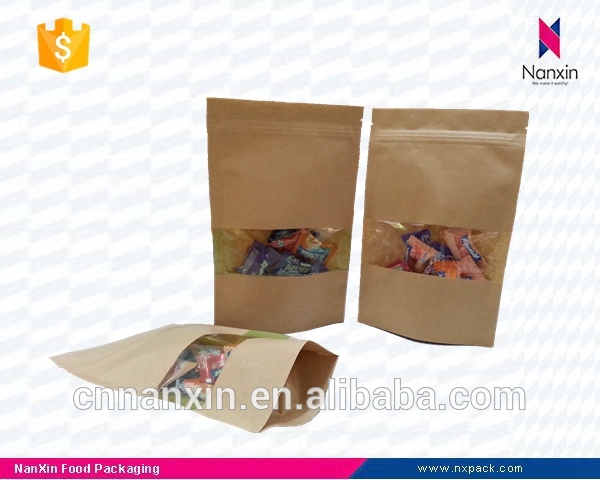 kraft paper packaging stand up ziplock pouch with window