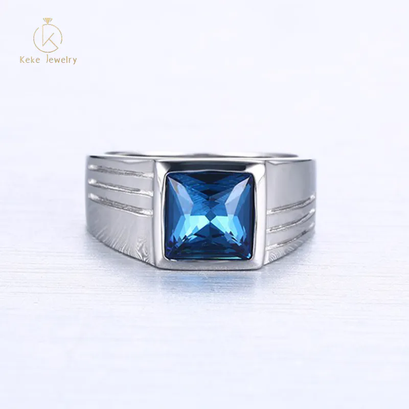 Wholesale Hot Selling 10mm stainless steel blue diamond men's ring RC-269