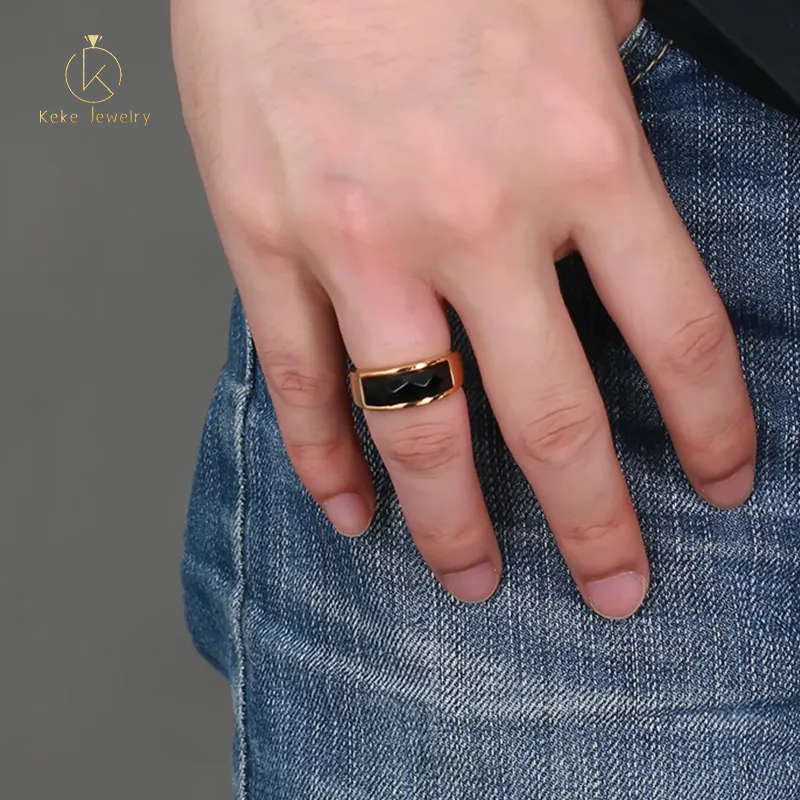 Factory wholesale stainless steel black agate gold men's ring jewelry wholesale RC-203