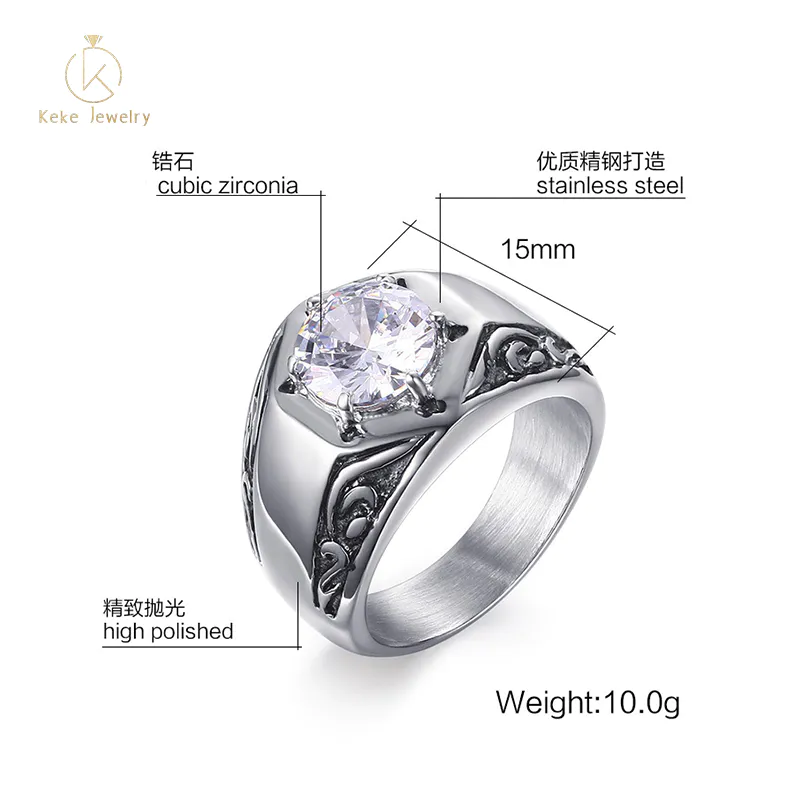 Hot Selling Wholesale Hip Hop Fashion Men's Stainless Steel Zircon Casting Ring RC-253