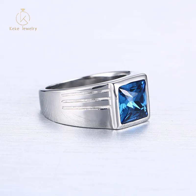 Wholesale Hot Selling 10mm stainless steel blue diamond men's ring RC-269