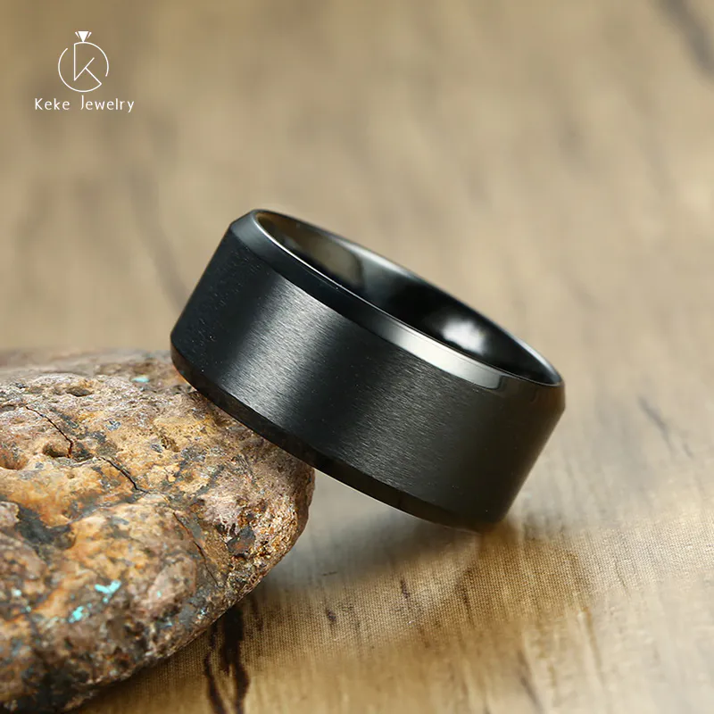 High-end custom Individuality can be engraved simple black ring sand surface stainless steel bare body graduation ring R-400