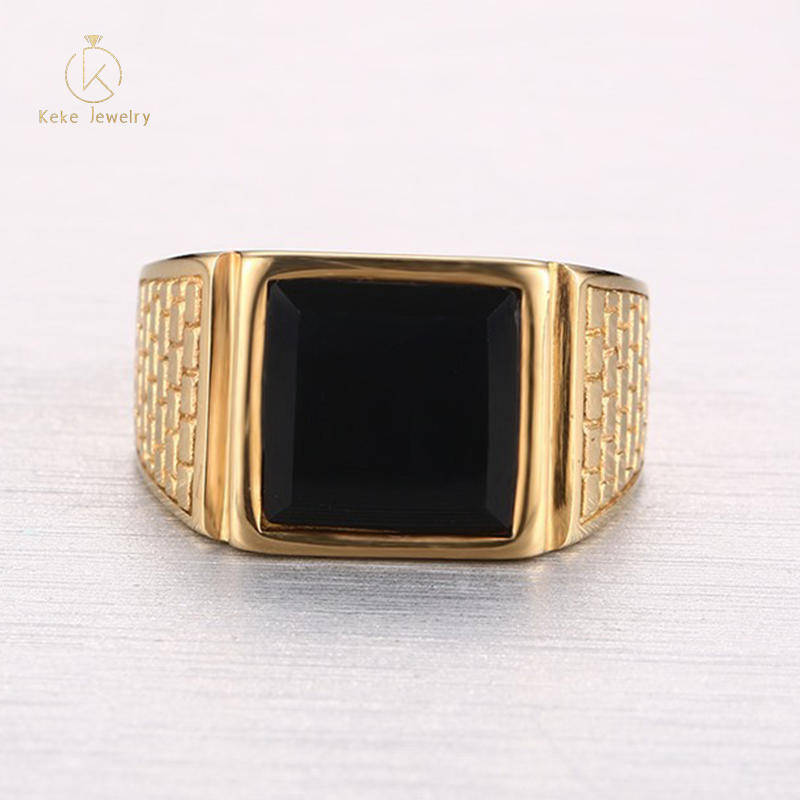 Factory direct Stainless steel square black agate gold men's ring RC-264