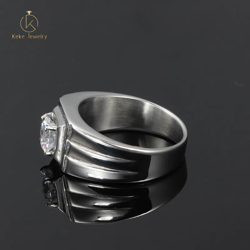 European and American style men's domineering stainless steel ring with a diamond RC-010