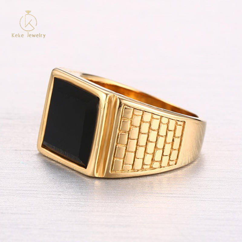 Factory direct Stainless steel square black agate gold men's ring RC-264